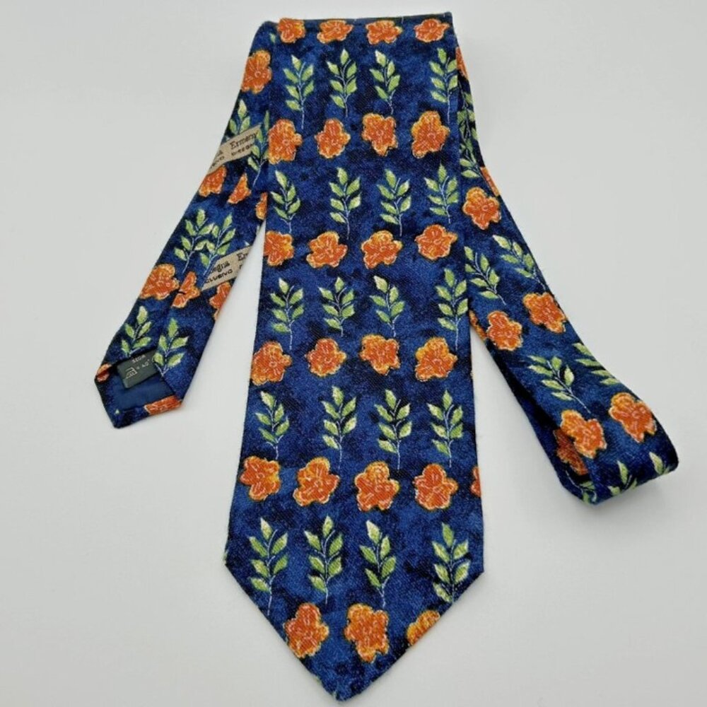 Ermenegildo Zegna Silk Tie Floral Pattern Design Exclusive Italy Blue 3.75x58"